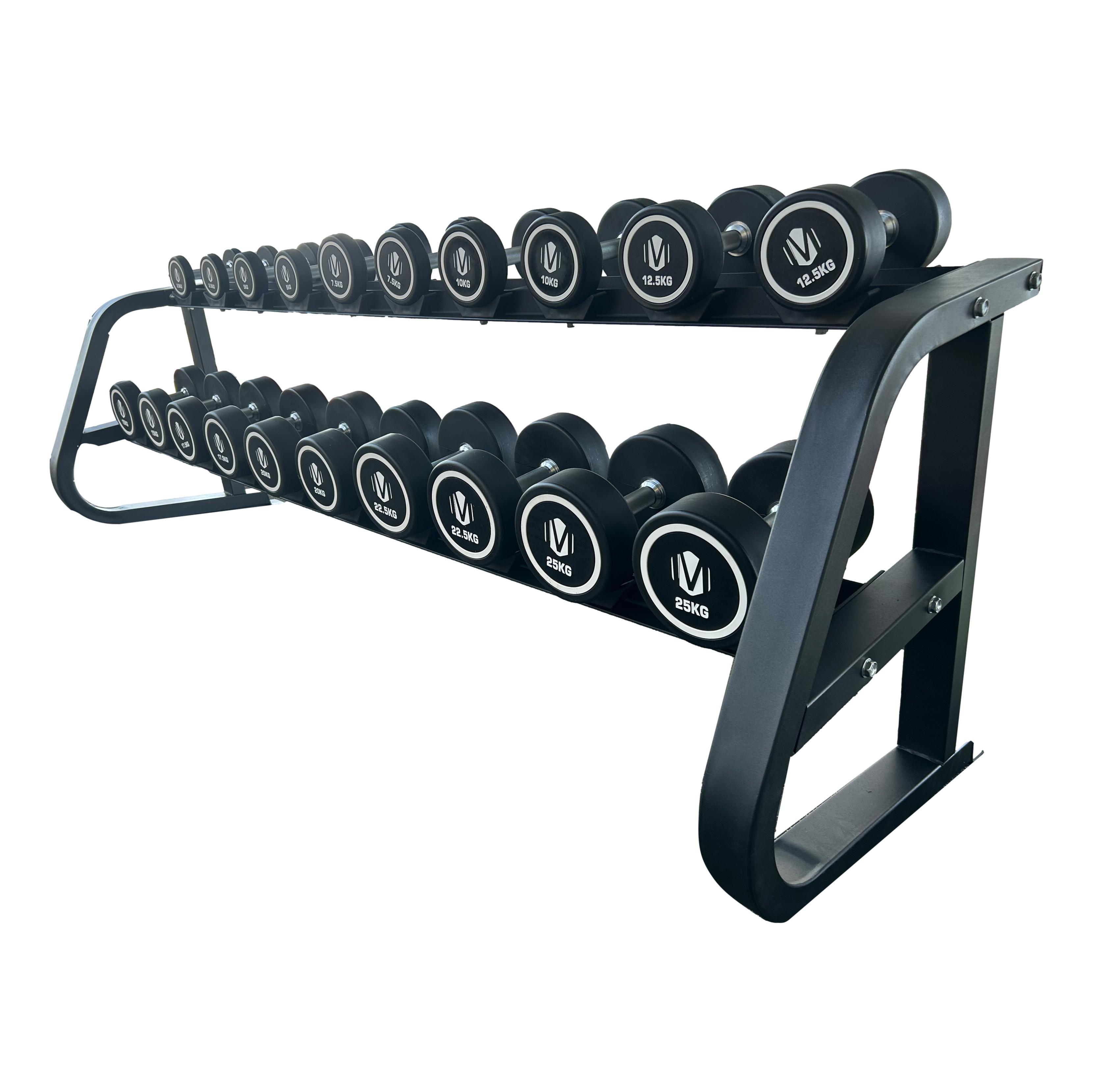 2.5kg to 25kg MaxFit PU Round Dumbbell Set Including Dumbbell Rack