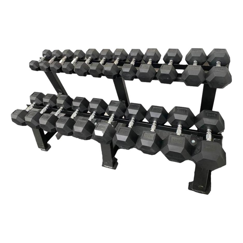 2.5kg - 30kg Hex Dumbbells and 2 Tier Commercial Dumbbell Rack Combo
